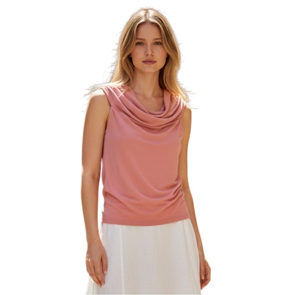 Donna Karan Valette Cowl Neck Drape Sleeveless‎ Top, Pull Over, Pink, Size SP